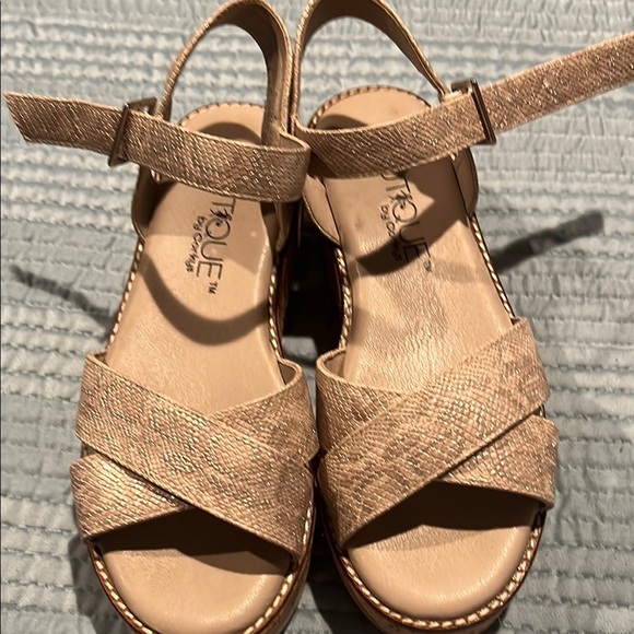 Corkys Tan Sandals with Suede-Like Straps - Picture 1 of 8